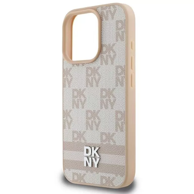 DKNY ruitpatroon & bedrukte strepen iPhone 16 Pro hoesje - roze