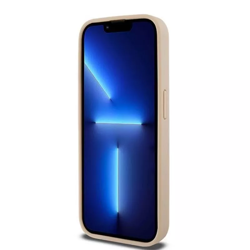 DKNY leren case met geruit Mono-patroon en bedrukte strepen voor iPhone 15 Pro Max - roze