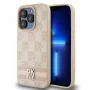 DKNY leren case met geruit Mono-patroon en bedrukte strepen voor iPhone 15 Pro Max - roze