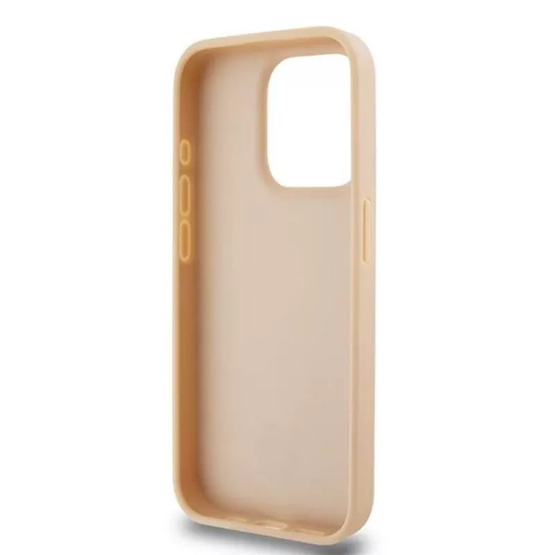 DKNY leren case met geruit Mono-patroon en bedrukte strepen voor iPhone 15 Pro - roze