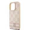DKNY leren case met geruit Mono-patroon en bedrukte strepen voor iPhone 15 Pro - roze