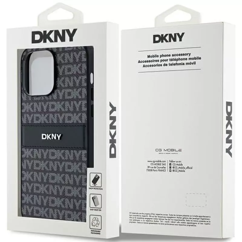 DKNY leren Mono Stripe & metaallogo hoesje voor iPhone 14 Pro Max - zwart
