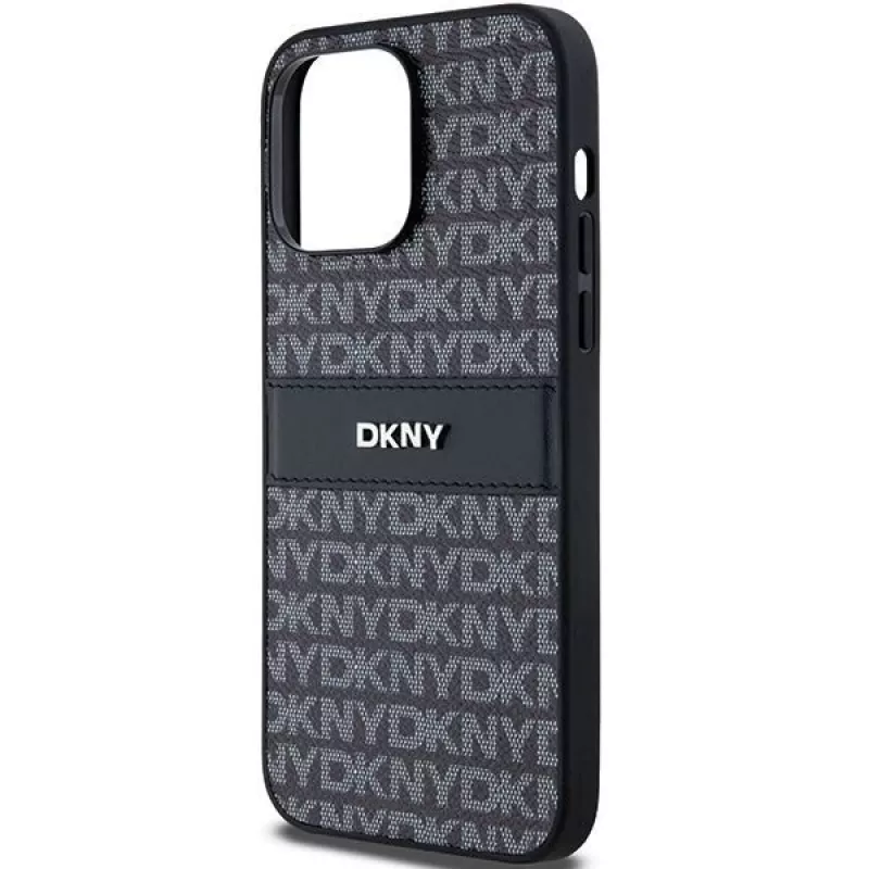 DKNY leren Mono Stripe & metaallogo hoesje voor iPhone 14 Pro Max - zwart