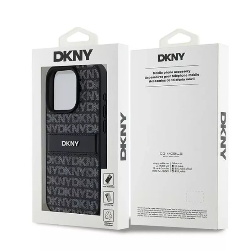 DKNY leren Mono Stripe & metaallogo hoesje voor iPhone 15 Pro - zwart