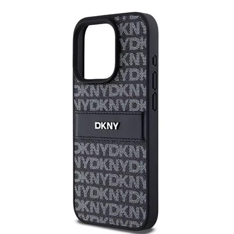 DKNY leren Mono Stripe & metaallogo hoesje voor iPhone 15 Pro - zwart