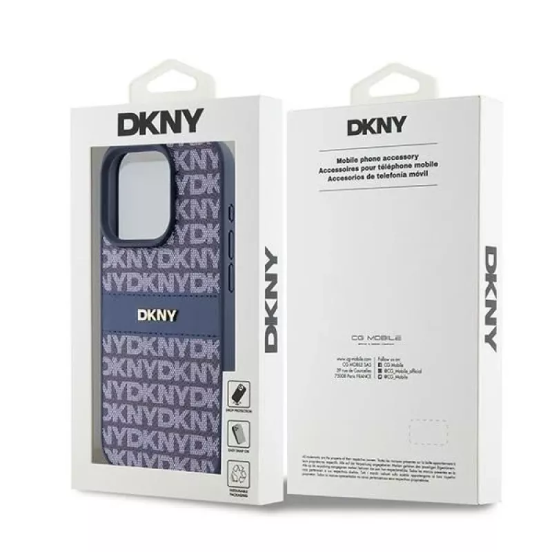 DKNY Leren Mono Stripe & Metalen Logo Hoes voor iPhone 15 Pro - Blauw