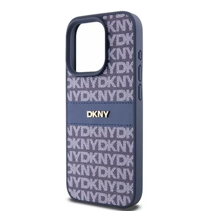 DKNY Leren Mono Stripe & Metalen Logo Hoes voor iPhone 15 Pro - Blauw