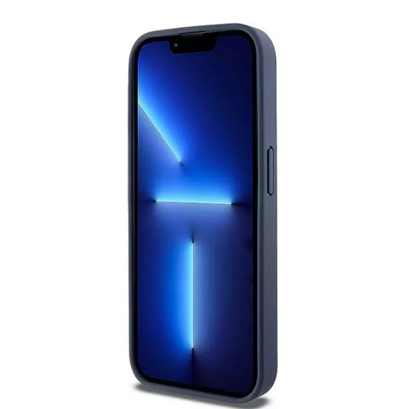 DKNY Leren Mono Stripe & Metalen Logo Hoes voor iPhone 15 Pro - Blauw