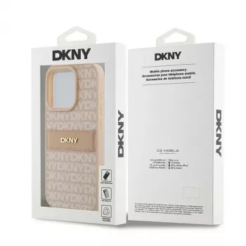 DKNY leren Mono Stripe & metaallogo hoesje voor iPhone 15 Pro - roze
