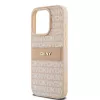 DKNY leren Mono Stripe & metaallogo hoesje voor iPhone 15 Pro - roze