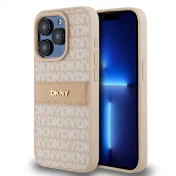 DKNY leren Mono Stripe & metaallogo hoesje voor iPhone 15 Pro - roze