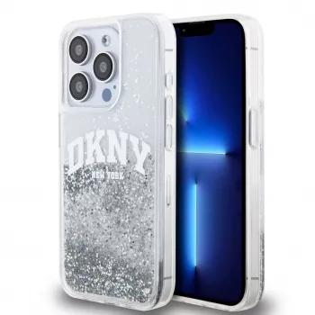 DKNY Liquid Glitter Arch Logo hoesje voor iPhone 14 Pro transparant