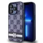 DKNY PU-leren case met ruitpatroon en strepen voor iPhone 15 Pro Max blauw
