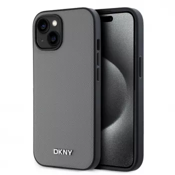 DKNY PU-leer zilveren metaallogo MagSafe hoesje voor iPhone 13 - grijs