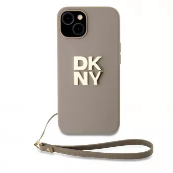 DKNY PU-leer Stack Logo polsband hoesje voor iPhone 13 Pro Max beige