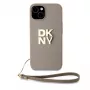 DKNY PU-leer Stack Logo polsband hoesje voor iPhone 13 Pro Max beige