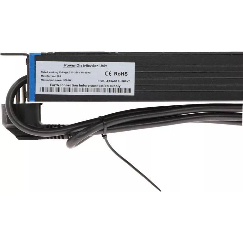 DSIT DS-8PDU-C13 19" 1U stroomverdeler (PDU), 8x C13-uitgangen, 1,8 m kabel, zwart