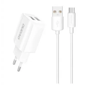 Dudao EU-voeding 2x USB 5V / 2,4A + USB Type-C-kabel wit (A2EU + Type-C wit) wit