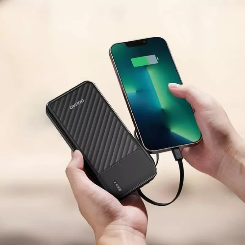 Dudao K11 10000mAh powerbank met geïntegreerde kabels zwart