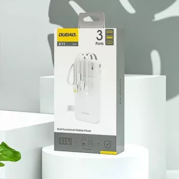 Dudao K11 10000mAh powerbank met geïntegreerde kabels wit