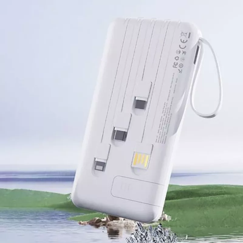 Dudao K11 10000mAh powerbank met geïntegreerde kabels wit