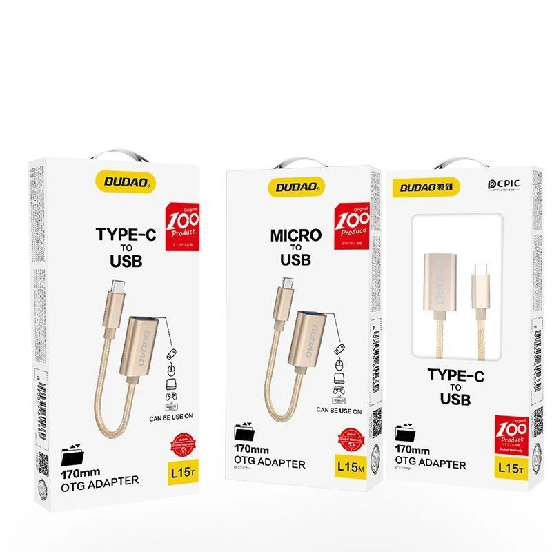 Dudao L15T OTG USB 2.0 naar USB Type-C adapterkabel, grijs, 15 cm