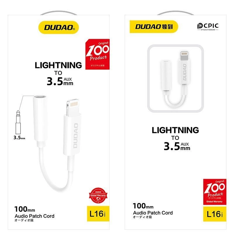Dudao L16i audio-adapter Lightning naar 3,5 mm wit