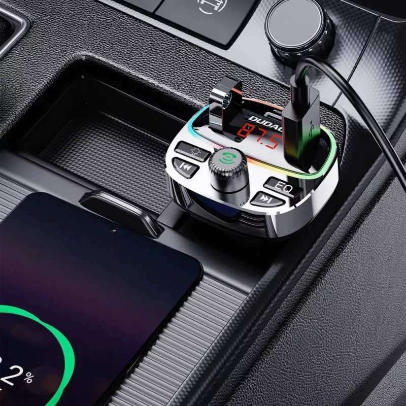 Dudao R2PRO+ auto FM-transmitter met PD25W Bluetooth 5.3 RGB-laadaansluitingen - zwart en zilver