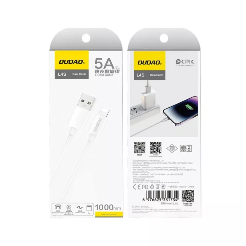 Dudao USB-A naar Lightning kabel 1m wit