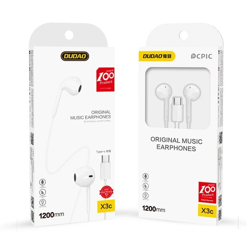 Dudao USB Type-C Connecto stereo headset nieuw ergonomisch oordopjesontwerp X3C wit