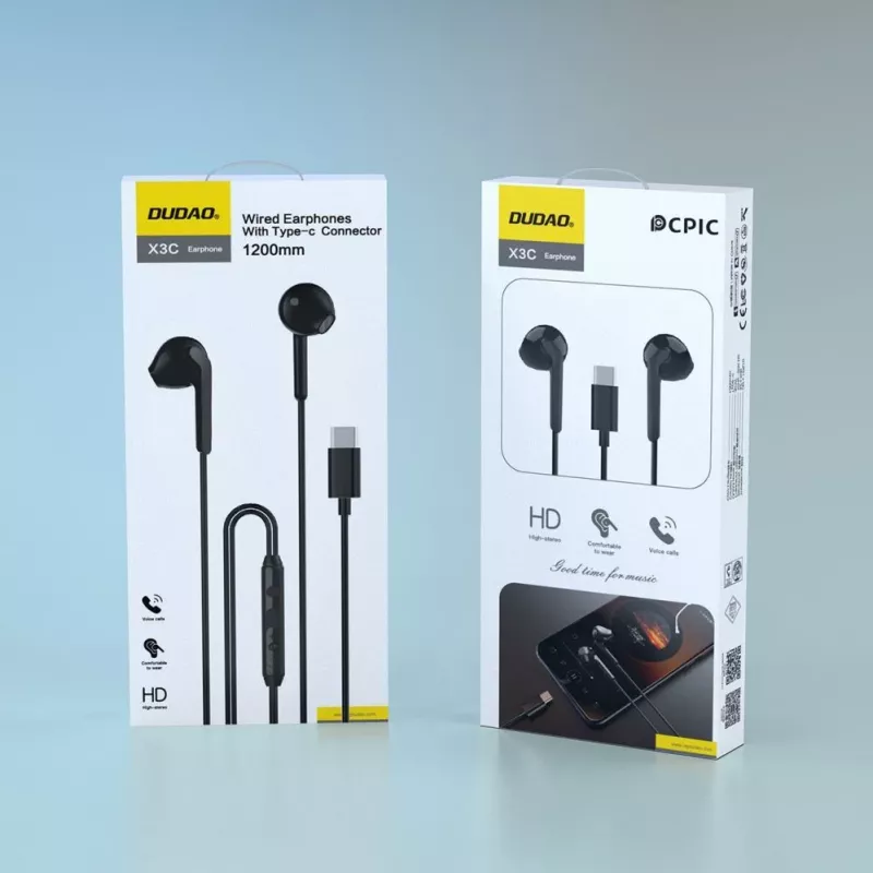 Dudao X3C in-ear bedrade USB-C hoofdtelefoon 1,2m - zwart