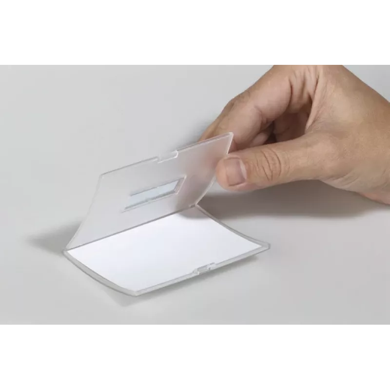 DURABLE CLICK FOLD naamkaartje met clip, 90x54 mm inlegvel, transparant, 25-pack 821619