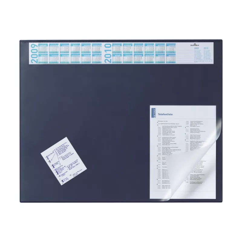DURABLE bureaubladonderlegger met geïntegreerde kalender, transparante volledige afdekking, 65x52 cm, donkerblauw