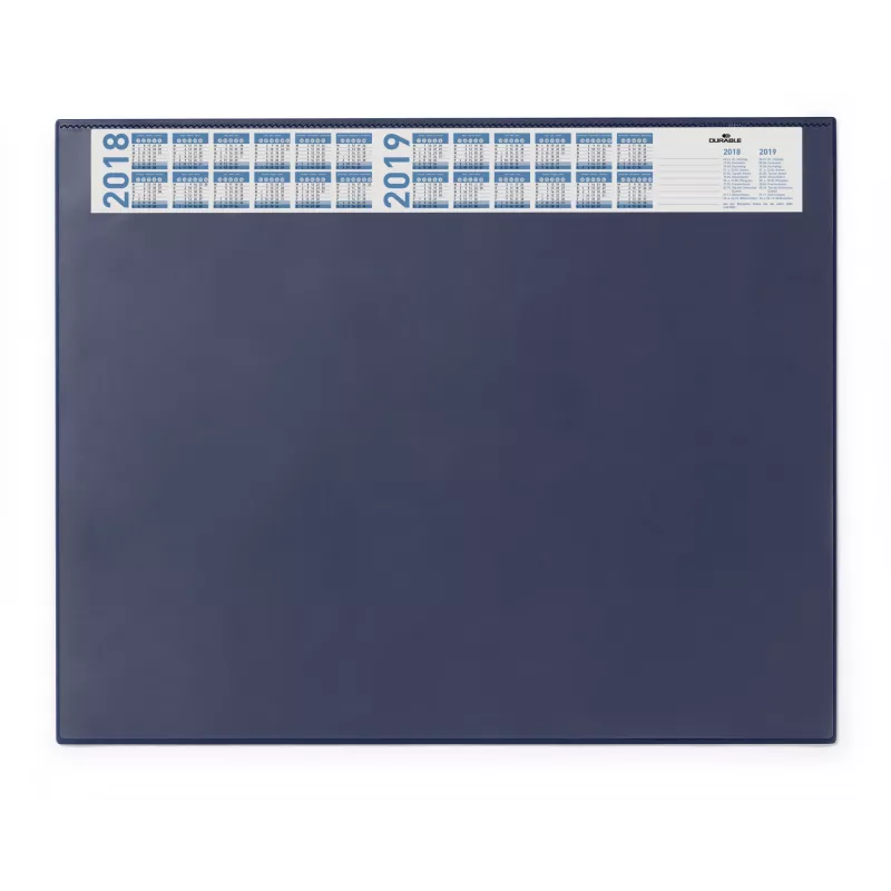 DURABLE bureaubladonderlegger met geïntegreerde kalender, transparante volledige afdekking, 65x52 cm, donkerblauw