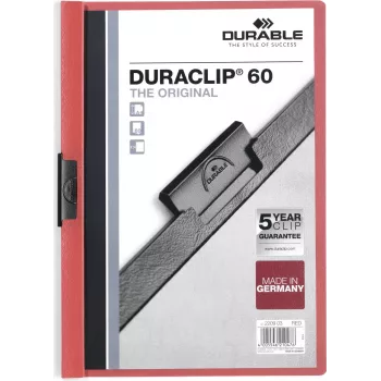 DURABLE DURACLIP 60 A4 klemhefter zwart met transparante voorzijde, capaciteit 60 vel, antislip veerklem, 25-pack 220903