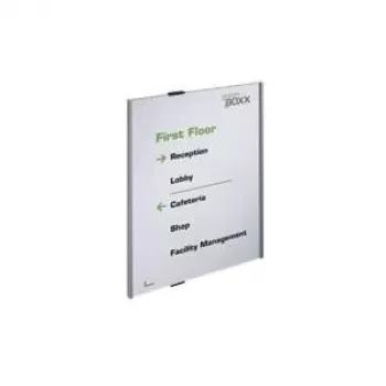DURABLE INFO SIGN A3 staand zilver aluminium informatiebord, verblindingsvrij acryl, schroefmontage, 297 x 420 mm inlegvel 480823
