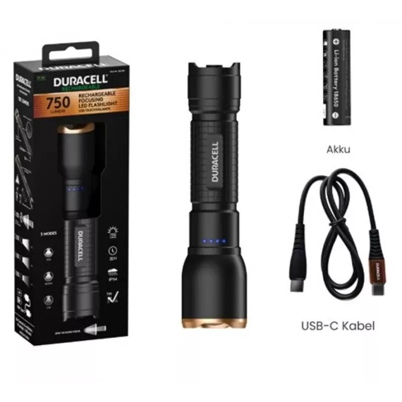 Duracell DF750R zaklamp zwart