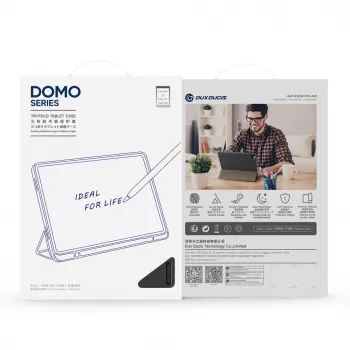 Dux Ducis Domo Series drievoudig opvouwbare standaard PU-leer tablet hoes voor Samsung Galaxy Tab A9 / Tab A11, blauw