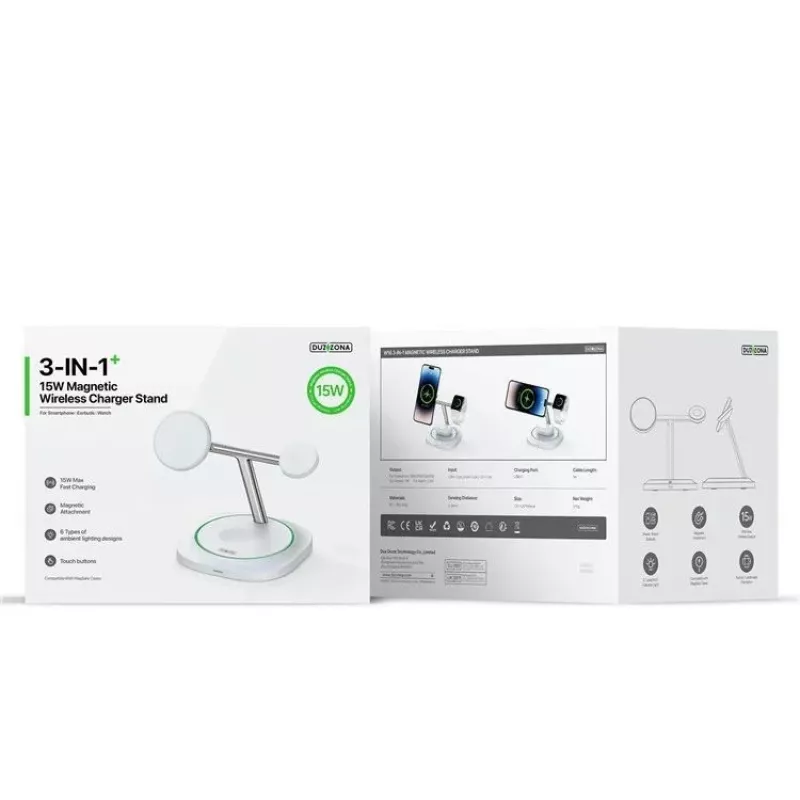 Duzzona W16 15W 3-in-1 Magnetische Draadloze Oplader Wit