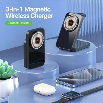 Duzzona W17 3-in-1 Draadloze Oplader Standaard met MagSafe 15W Zwart