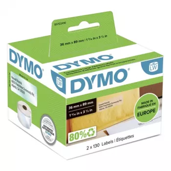 DYMO Authentic LabelWriter grote adresetiketten 36mm x 89mm transparant, 2 rollen met 130 (260 etiketten)