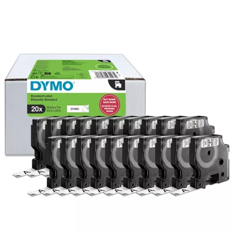 DYMO D1 labelband 9mm x 7m zwart op wit (10-pack)