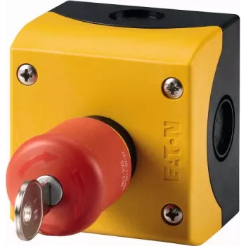 Eaton M22-PVS/KC11/IY noodstop paddestoelknop met sleutelbediening, 1NC/1NO, 22,5 mm, IP66, rood