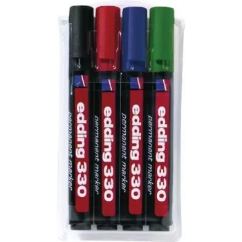 Edding 330/4 S Permanent marker set, Zwart/Blauw/Groen/Rood, 4 stuks 4-330-4