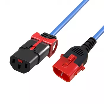 EFB Elektronik stroomverlengkabel C14 naar C13 180° Dual-Lock blauw 2 m