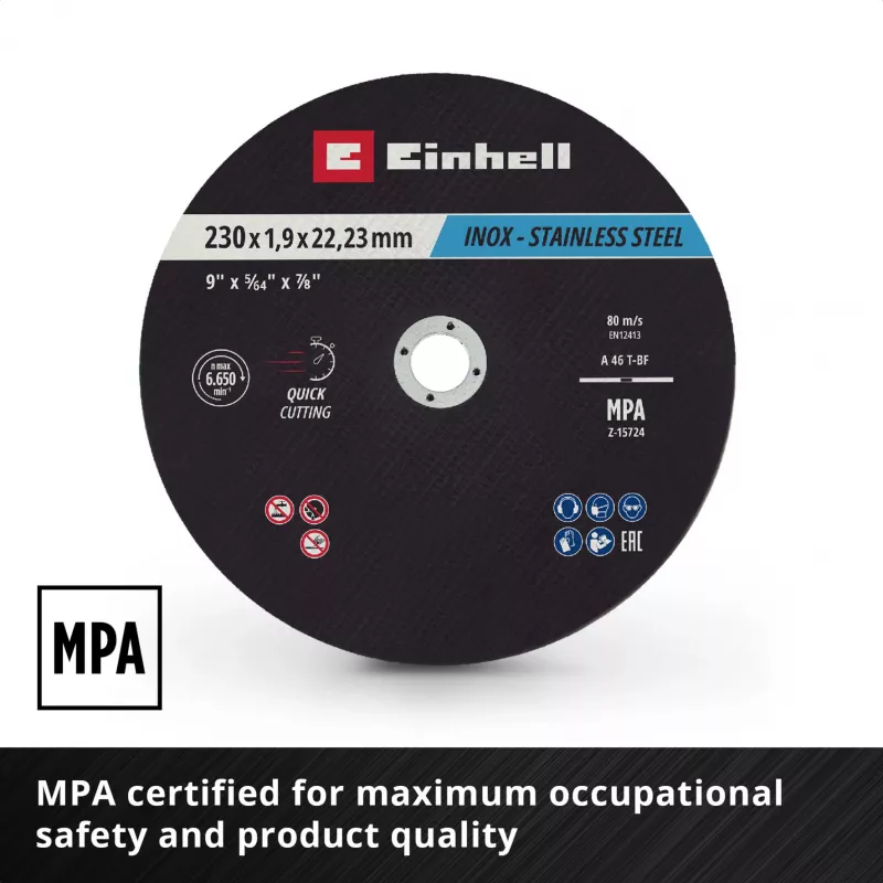 Einhell 230 x 2,0 mm dunne doorslijpschijven voor haakse slijper, 10-pack 711524