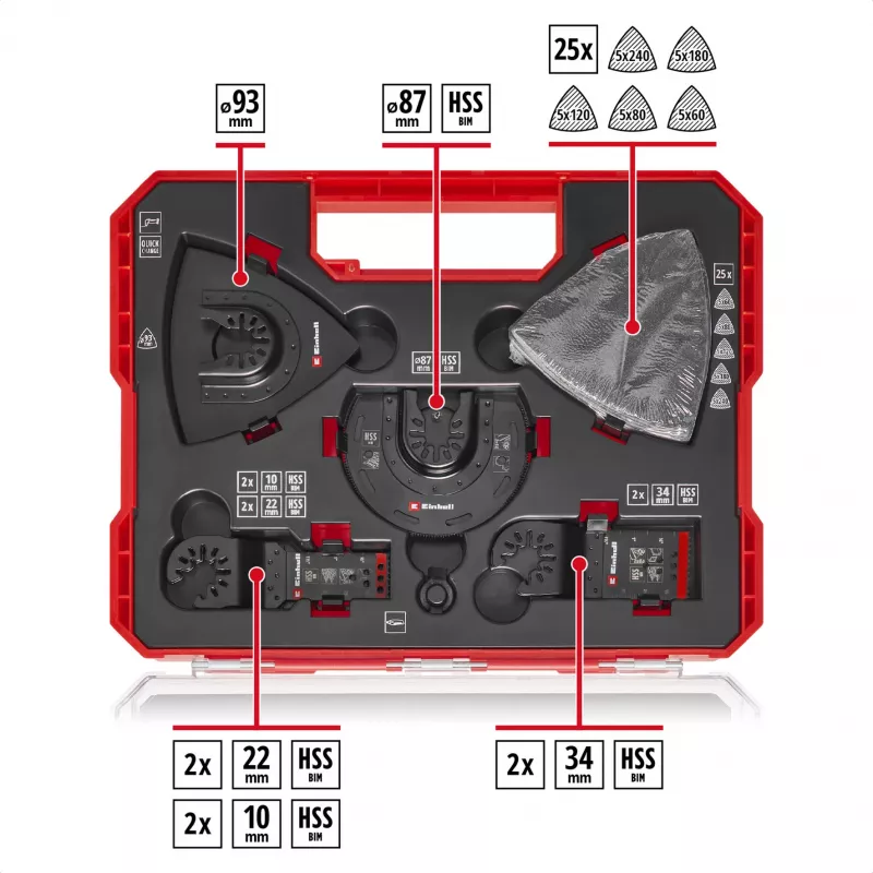 Einhell 708135 XL-PLUS-CASE BiM HSS multifunctioneel gereedschap-accessoireset, 10 delen