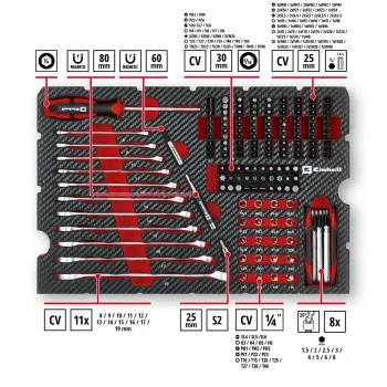 Einhell E-Case 201-delige monteurswerkzeugset (chroom-vanadiumstaal, stapelbaar) (370513)