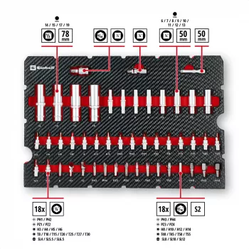 Einhell E-Case 92-delige gereedschapsset (370514) - chroom-vanadiumstaal, zwart/rood