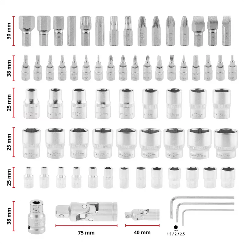 Einhell E-Case 92-delige gereedschapsset (370514) - chroom-vanadiumstaal, zwart/rood